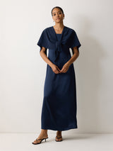 Silk Maxi Cape Dress | Navy