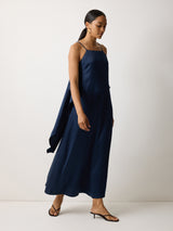 Silk Maxi Cape Dress | Navy