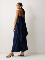 Silk Maxi Cape Dress | Navy
