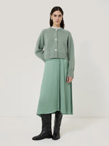 Satin Crepe Waist Detail Skirt | Green