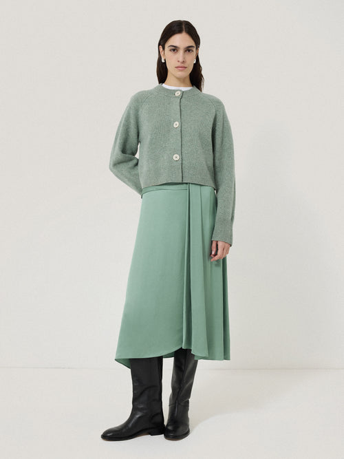 Satin Crepe Waist Detail Skirt | Green