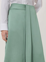 Satin Crepe Waist Detail Skirt | Green