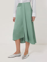 Satin Crepe Waist Detail Skirt | Green