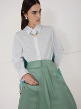 Satin Crepe Waist Detail Skirt | Green