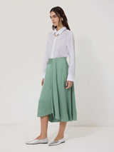 Satin Crepe Waist Detail Skirt | Green