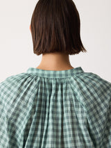 V Neck Checked Relaxed Blouse | Green
