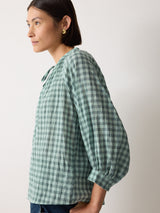 V Neck Checked Relaxed Blouse | Green