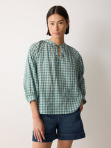 V Neck Checked Relaxed Blouse | Green