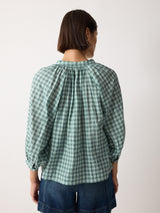 V Neck Checked Relaxed Blouse | Green