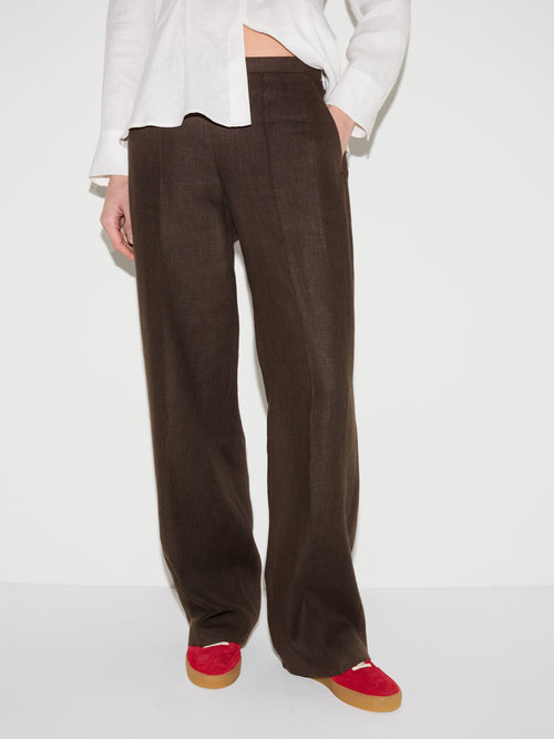Irish Linen Palazzo Trouser | Brown