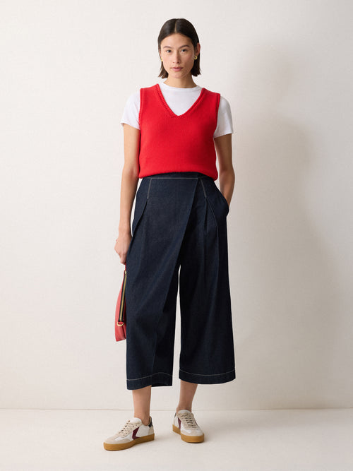 Denim Wrap Front Trouser | Indigo