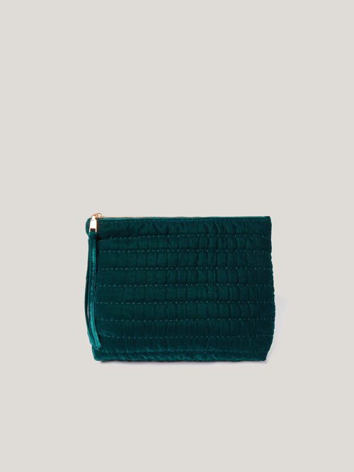 Velvet Quilted Washbag | Green