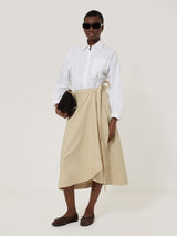 Cotton Mix Wrap Front Skirt | Neutral