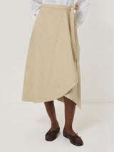 Cotton Mix Wrap Front Skirt | Neutral