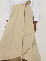 Cotton Mix Wrap Front Skirt | Neutral