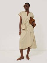Cotton Mix Wrap Front Skirt | Neutral