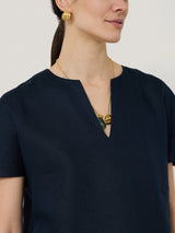 Linen Relaxed Top | Navy