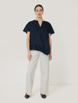 Linen Relaxed Top | Navy