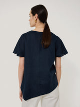 Linen Relaxed Top | Navy