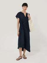 Linen Channel Midi Dress | Navy
