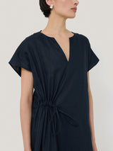 Linen Channel Midi Dress | Navy