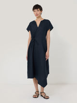 Linen Channel Midi Dress | Navy