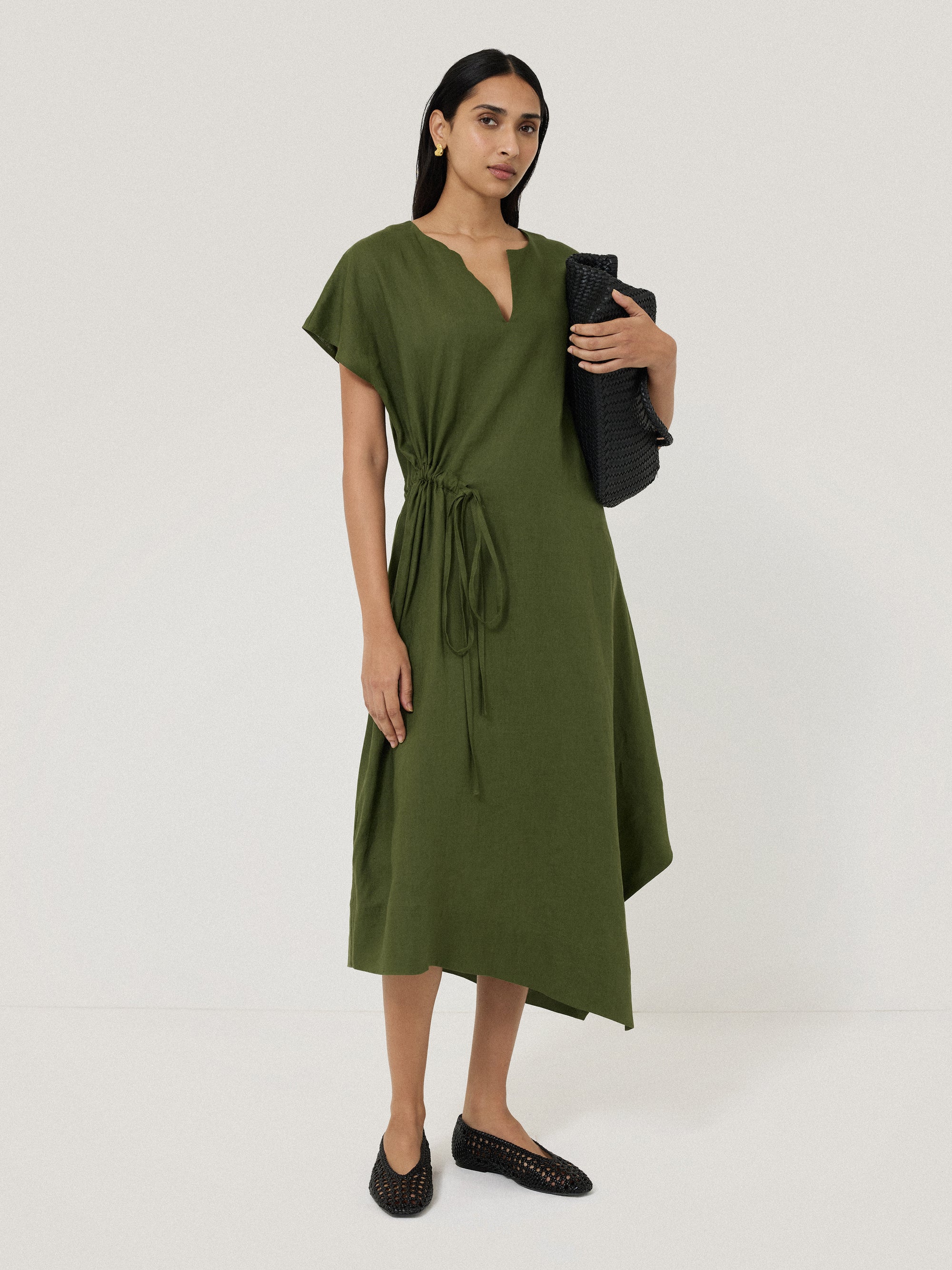 jigsaw Linen Channel Midi Dress Green Cheap Sale Clothing