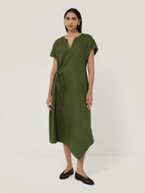Linen Channel Midi Dress | Green