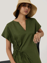 Linen Channel Midi Dress | Green