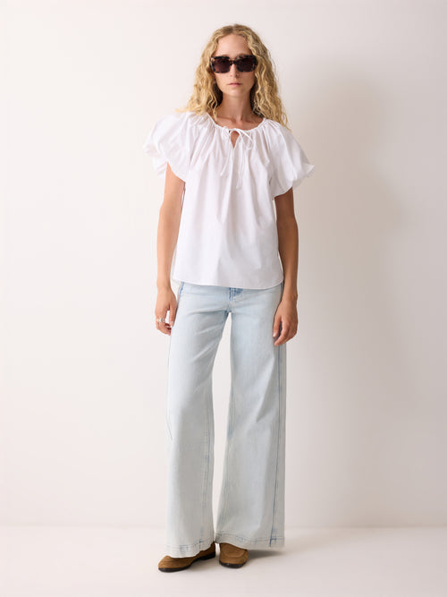 Cotton Puff Sleeve Top | White