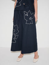 Cut Out Embroidery Trouser | Navy