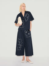 Cut Out Embroidery Trouser | Navy