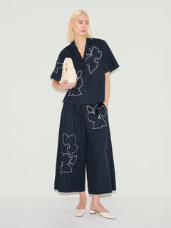 Cut Out Embroidery Trouser | Navy