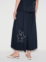 Cut Out Embroidery Trouser | Navy