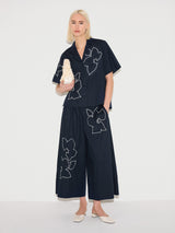 Cut Out Embroidery Shirt | Navy