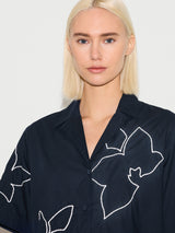 Cut Out Embroidery Shirt | Navy