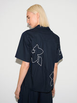 Cut Out Embroidery Shirt | Navy