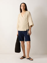Linen Wrap Front Top | Beige