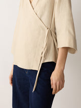 Linen Wrap Front Top | Beige