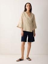 Linen Wrap Front Top | Beige