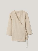 Linen Wrap Front Top | Beige