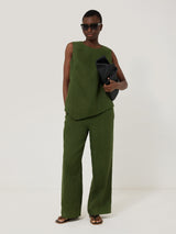 Linen Asymmetric Hem Top | Green