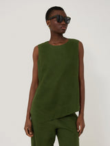 Linen Asymmetric Hem Top | Green