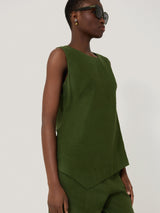 Linen Asymmetric Hem Top | Green