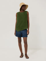 Linen Asymmetric Hem Top | Green