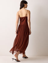 Silk Mix Drop Waist Dress | Brown