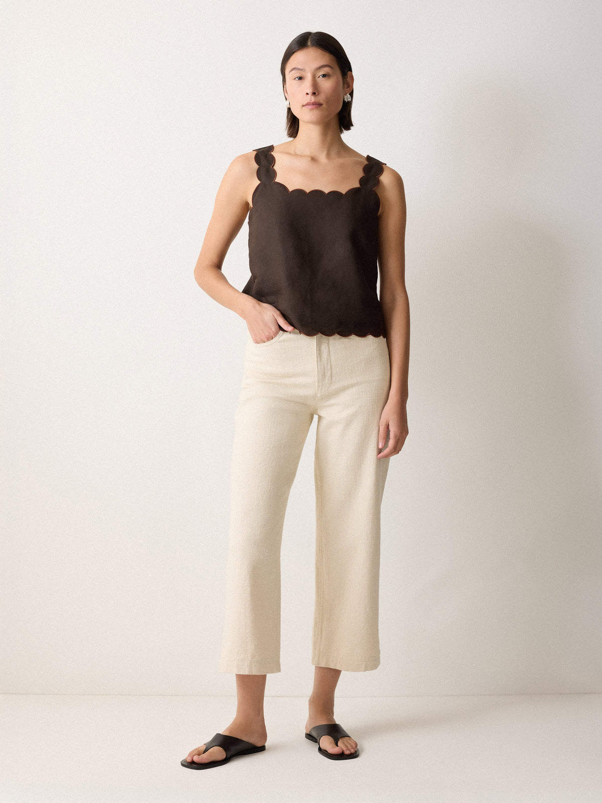 Linen Scallop Top | Brown – Jigsaw