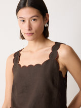 Linen Scallop Top | Brown
