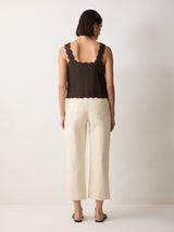 Linen Scallop Top | Brown