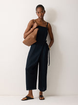 Linen Tie Front Jumpsuit | Navy